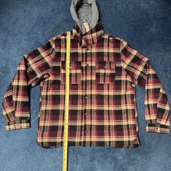 Levi's Plaid Flannel Sherpa Lined Shacket Mens L Hooded Cozy Gorpcore Workwear - Picture 11 of 16
